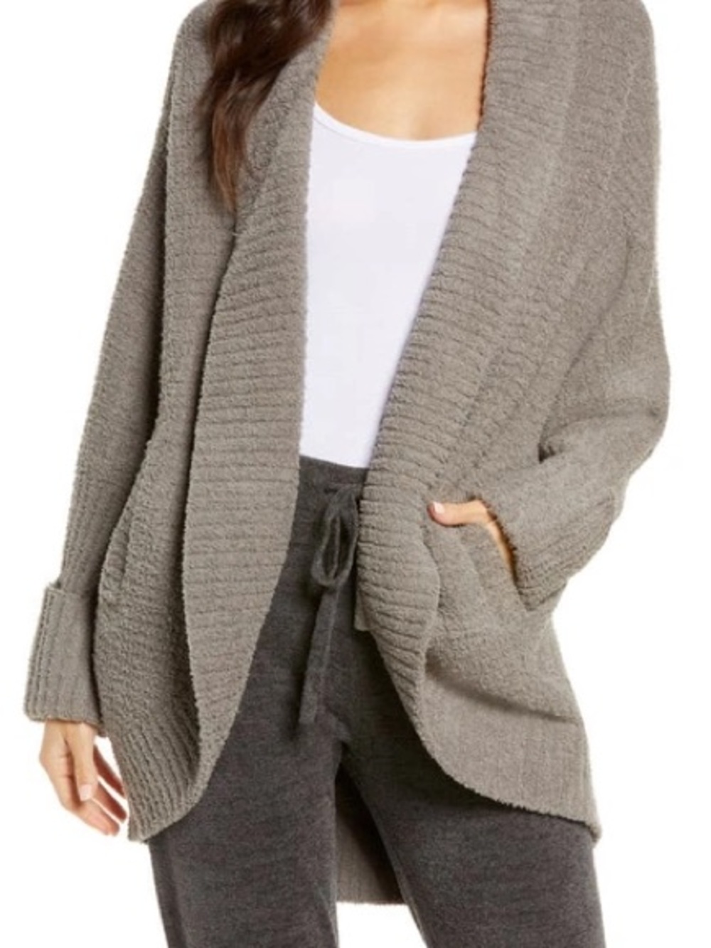 Barefoot Dreams Open-Front Shawl Collar Women's Sweater Cardigan - Gray